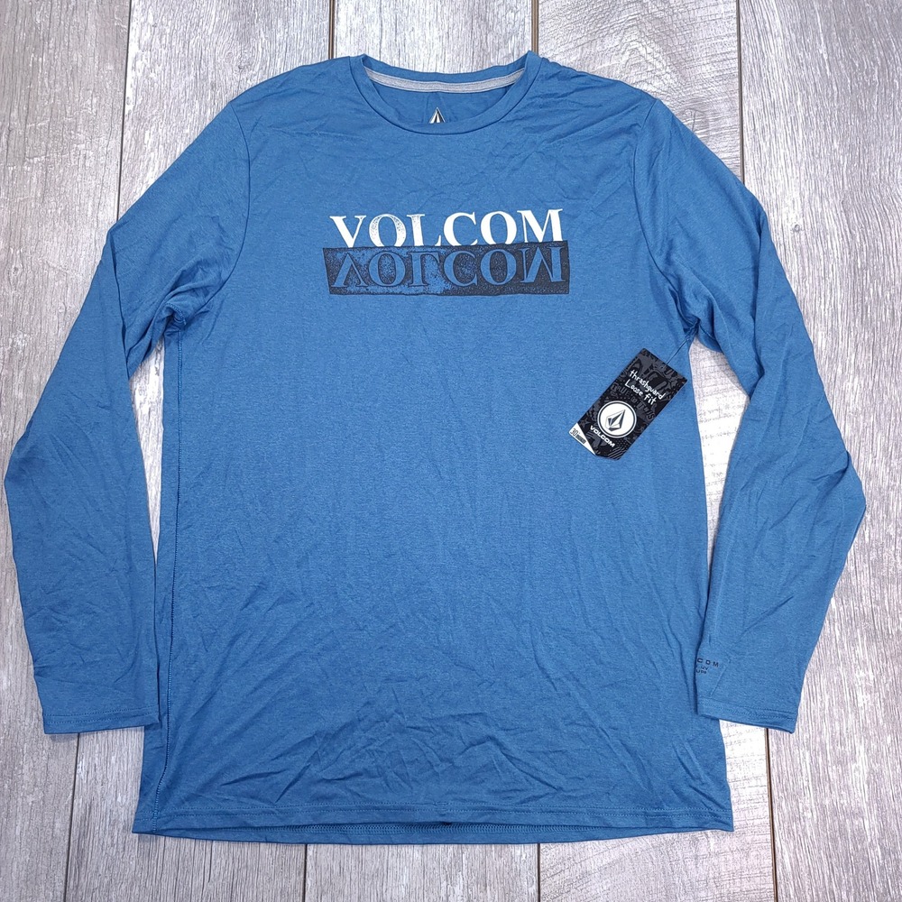 Volcom Thrashguard Shirt Men Size Large Blue Long Sleeve UPF 30+ UV Swim Surf